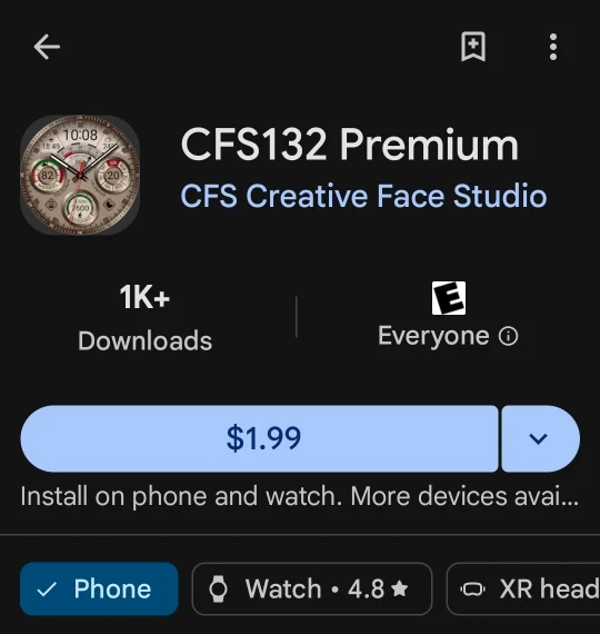 Google Play watch face page